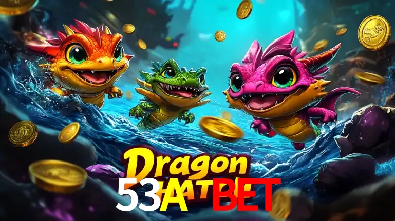 Arte promocional do jogo Dragon Hatch com três adoráveis dragões bebês nadando entre moedas de ouro, um dos slots mais divertidos para jogar no cassino 53A BET.