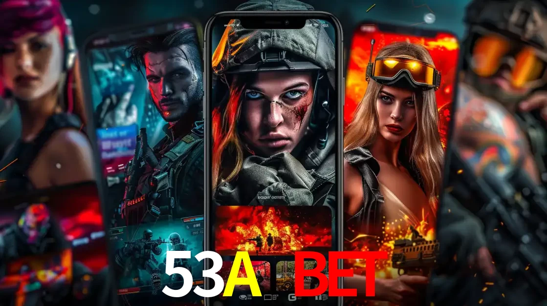 Montagem de telas de celular mostrando diversos personagens, masculinos e femininos, de um jogo de tiro, ilustrando a diversidade de equipes de e-sports para apostar no 53A BET.