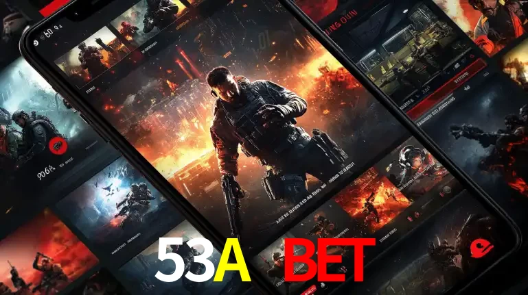 Tela de um celular exibindo uma galeria de jogos de tiro com temática militar, mostrando a variedade de e-sports disponíveis para apostas na plataforma de entretenimento 53A BET.